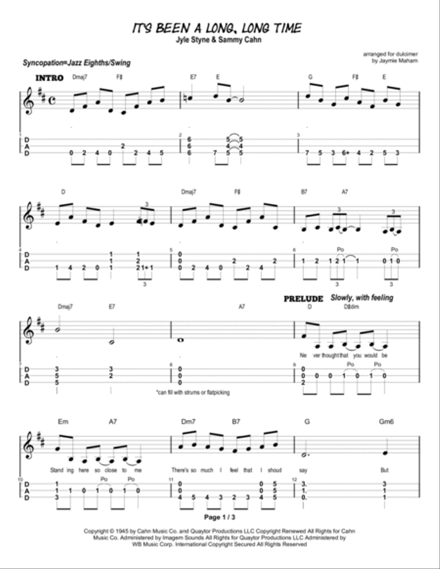 It's Been A Long, Long Time Dulcimer scores gallery preview page 2