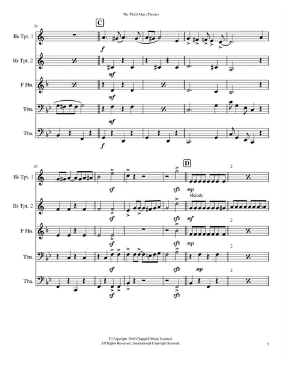 The Third Man (The Harry Lime Theme) Brass Quintet scores gallery preview page 3