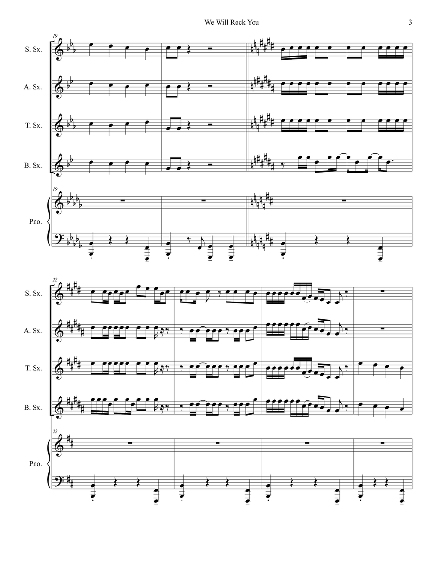 We Will Rock You Saxophone Quartet scores gallery preview page 3