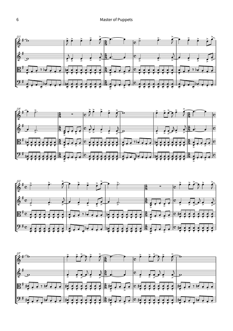 Master Of Puppets String Quartet scores gallery preview page 6