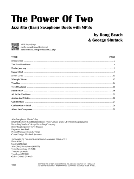 Power Of Two, The - Jazz Alto (Bari) Saxophone Duets With MP3s