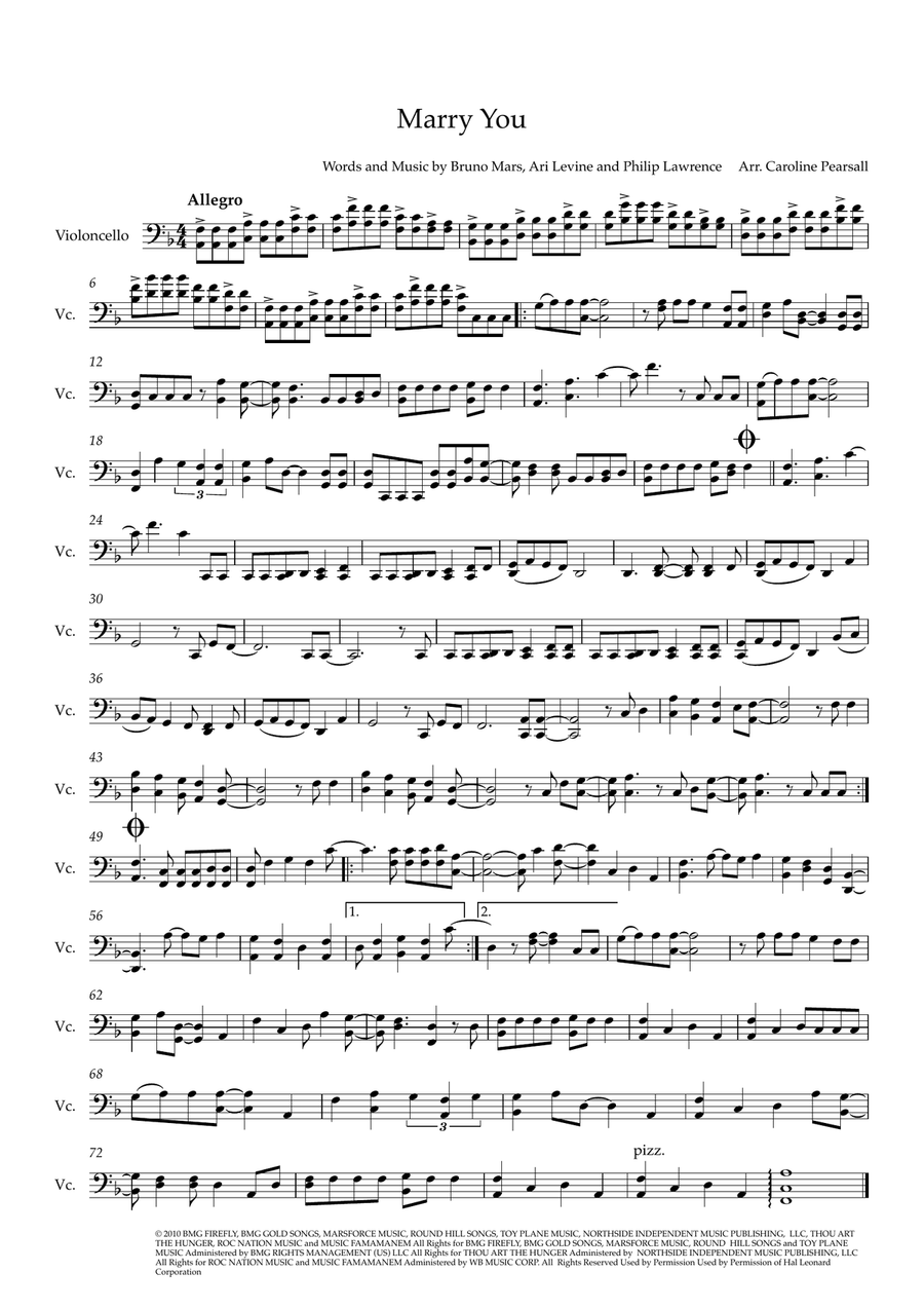 Marry You Cello Solo scores gallery preview page 1