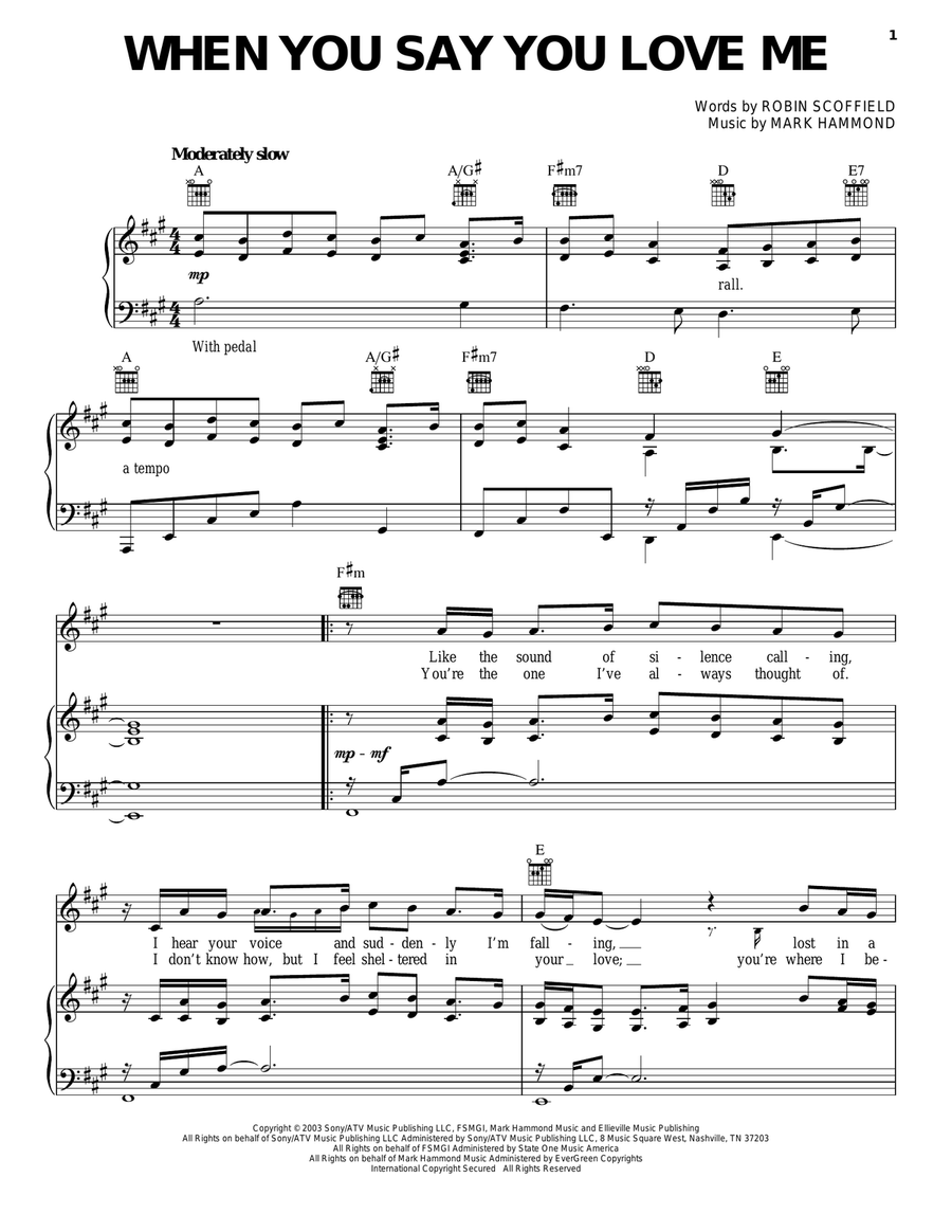When You Say You Love Me When You Say You Love Me Piano, Vocal, Guitar scores gallery preview page 1