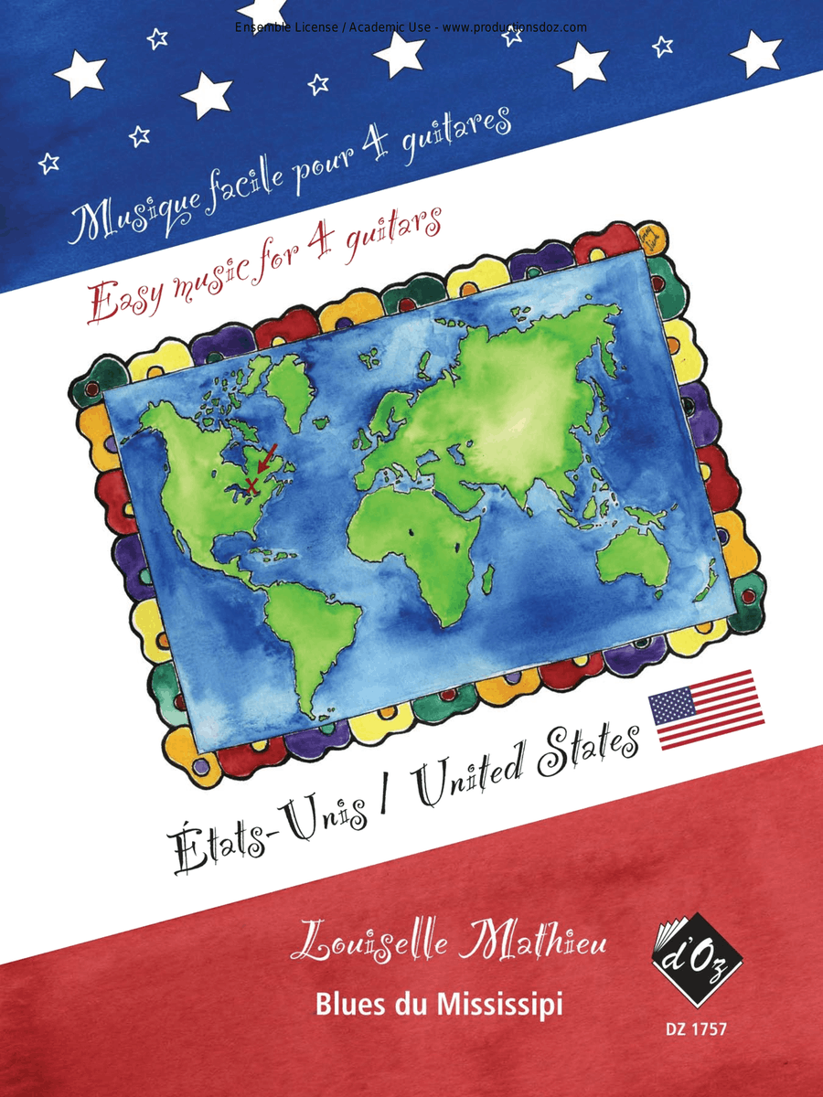 Musique facile pour 4 guitares - États-Unis (Blues du Mississippi) Guitar Ensemble scores gallery preview page 1