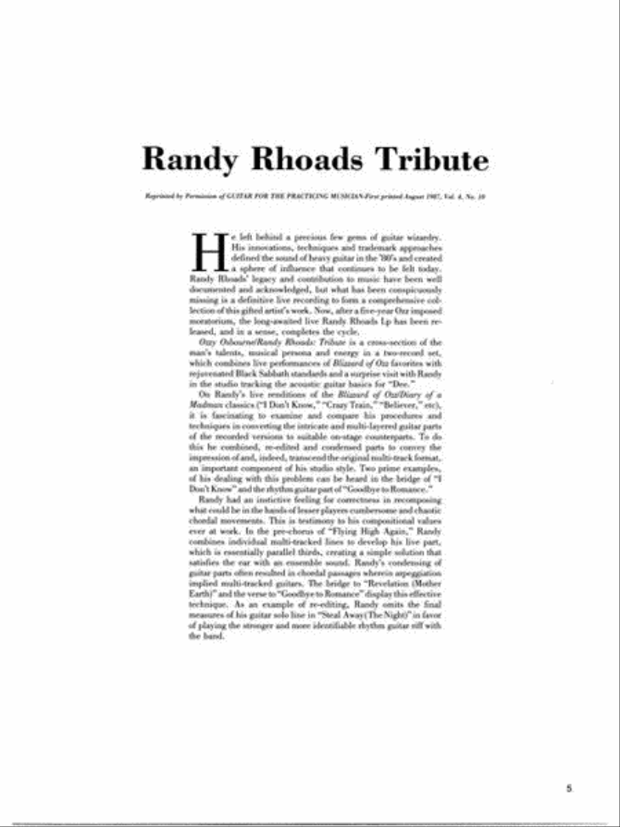 Ozzy Osbourne – Randy Rhoads Tribute