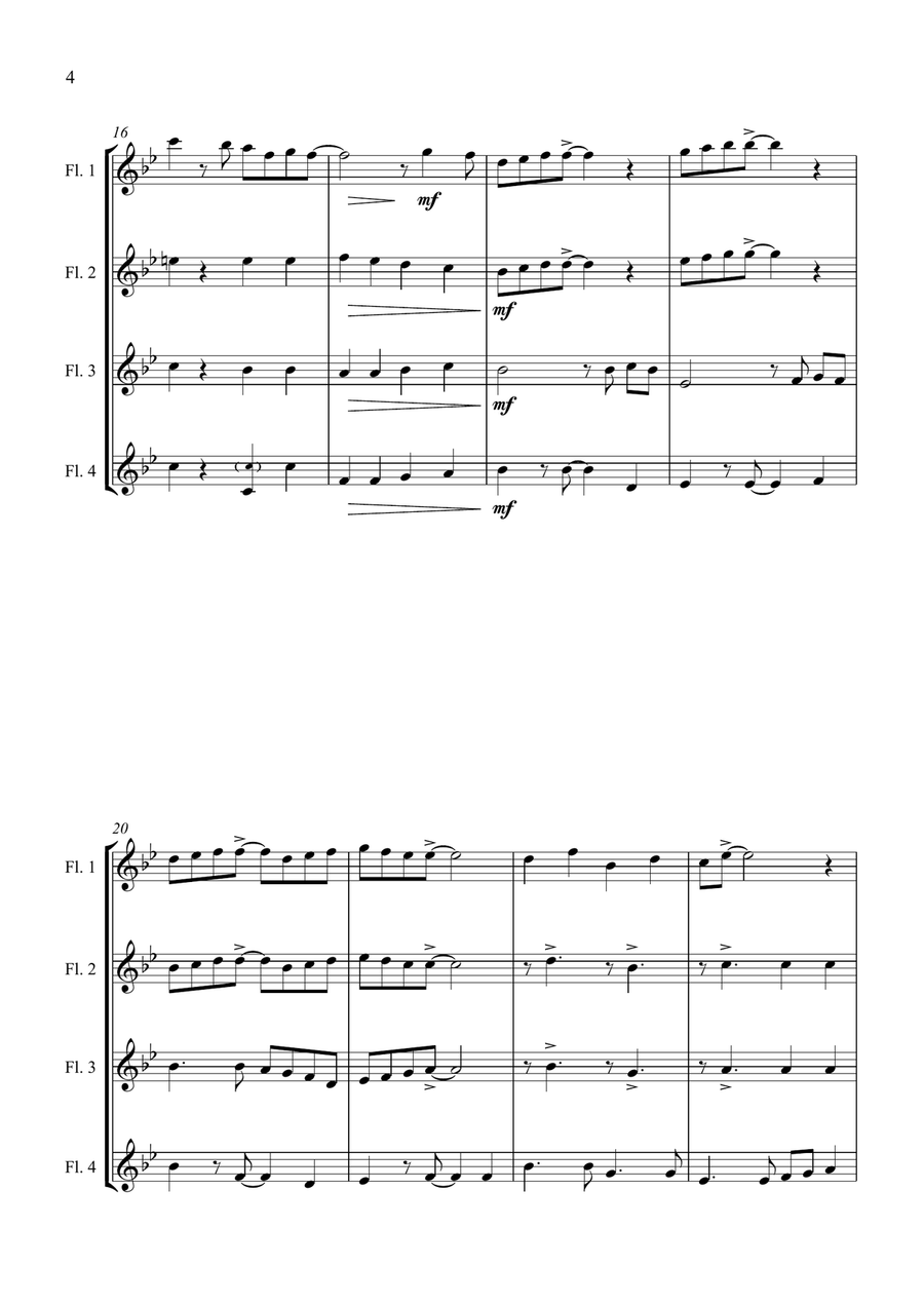 Santa Claus Is Comin' To Town Flute Quartet scores gallery preview page 6