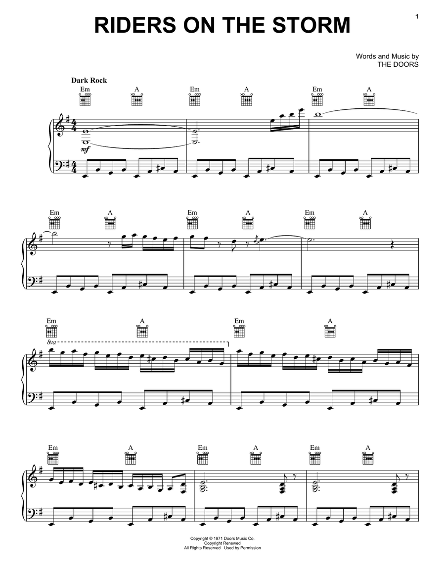 Riders On The Storm Piano, Vocal, Guitar scores gallery preview page 1