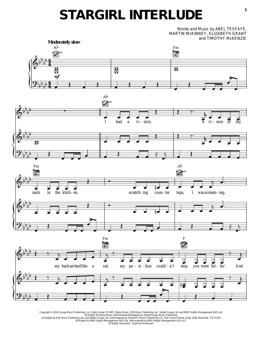 Stargirl Interlude Piano, Vocal, Guitar scores gallery preview page 1