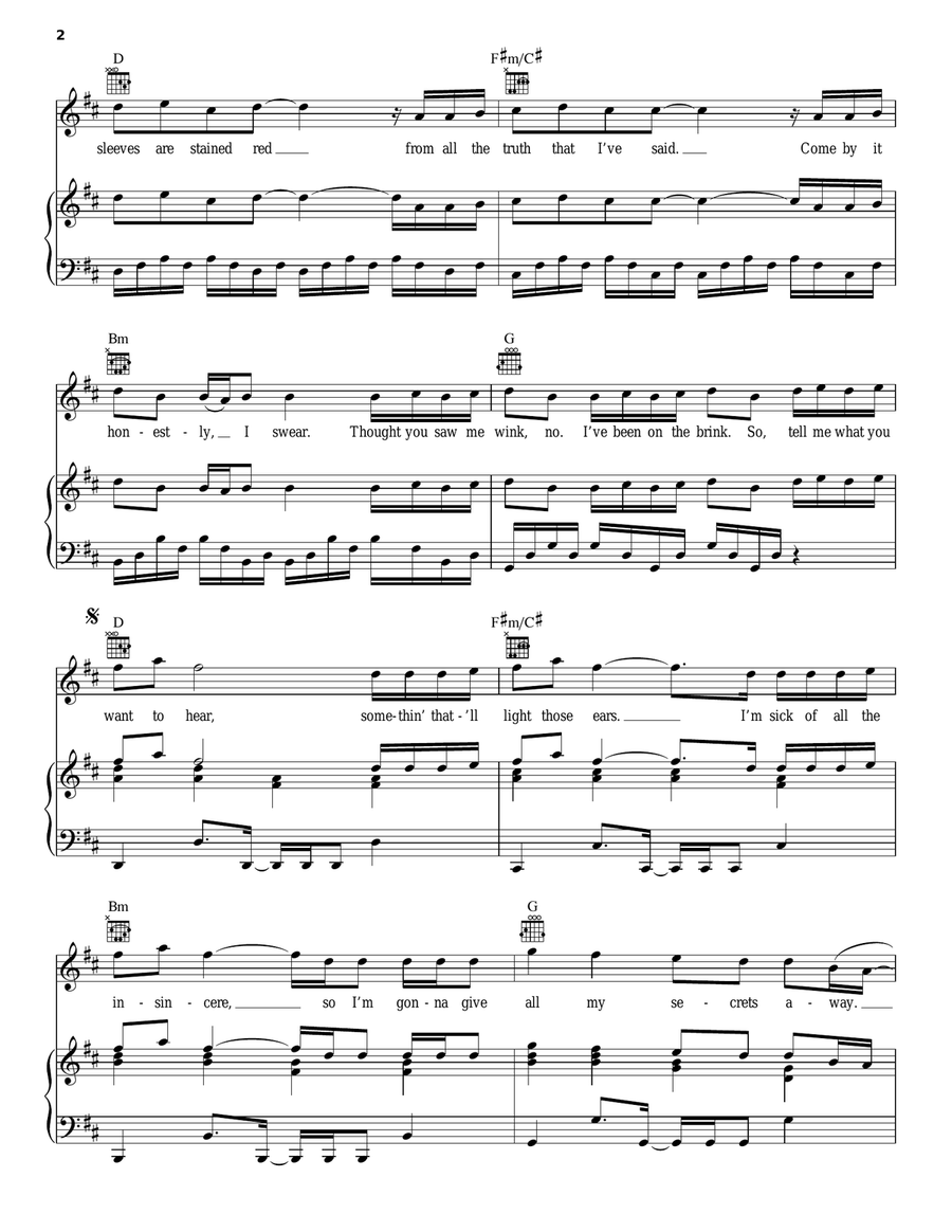 Secrets Piano, Vocal, Guitar scores gallery preview page 2