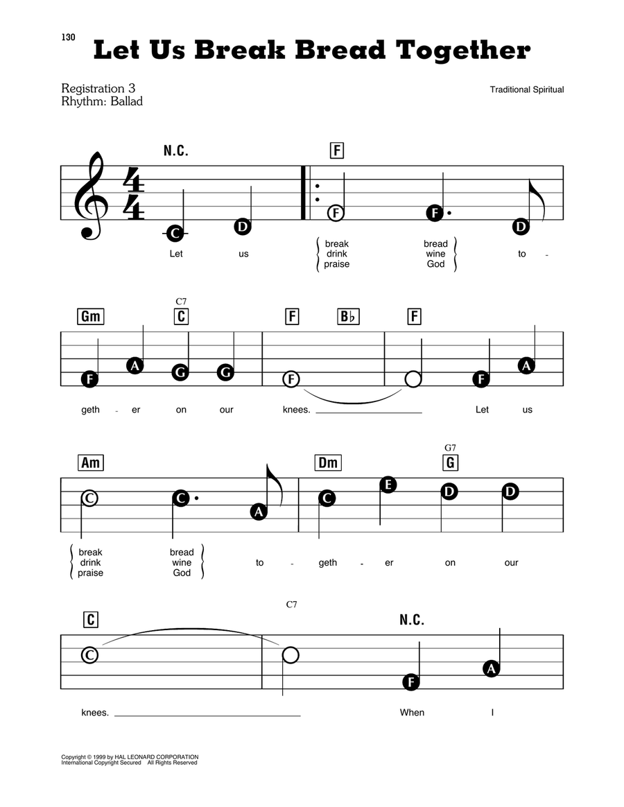 Let Us Break Bread Together Electronic Keyboard scores gallery preview page 1