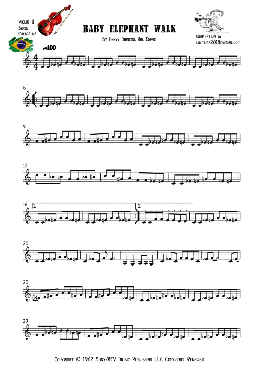 Baby Elephant Walk String Duet scores gallery preview page 1