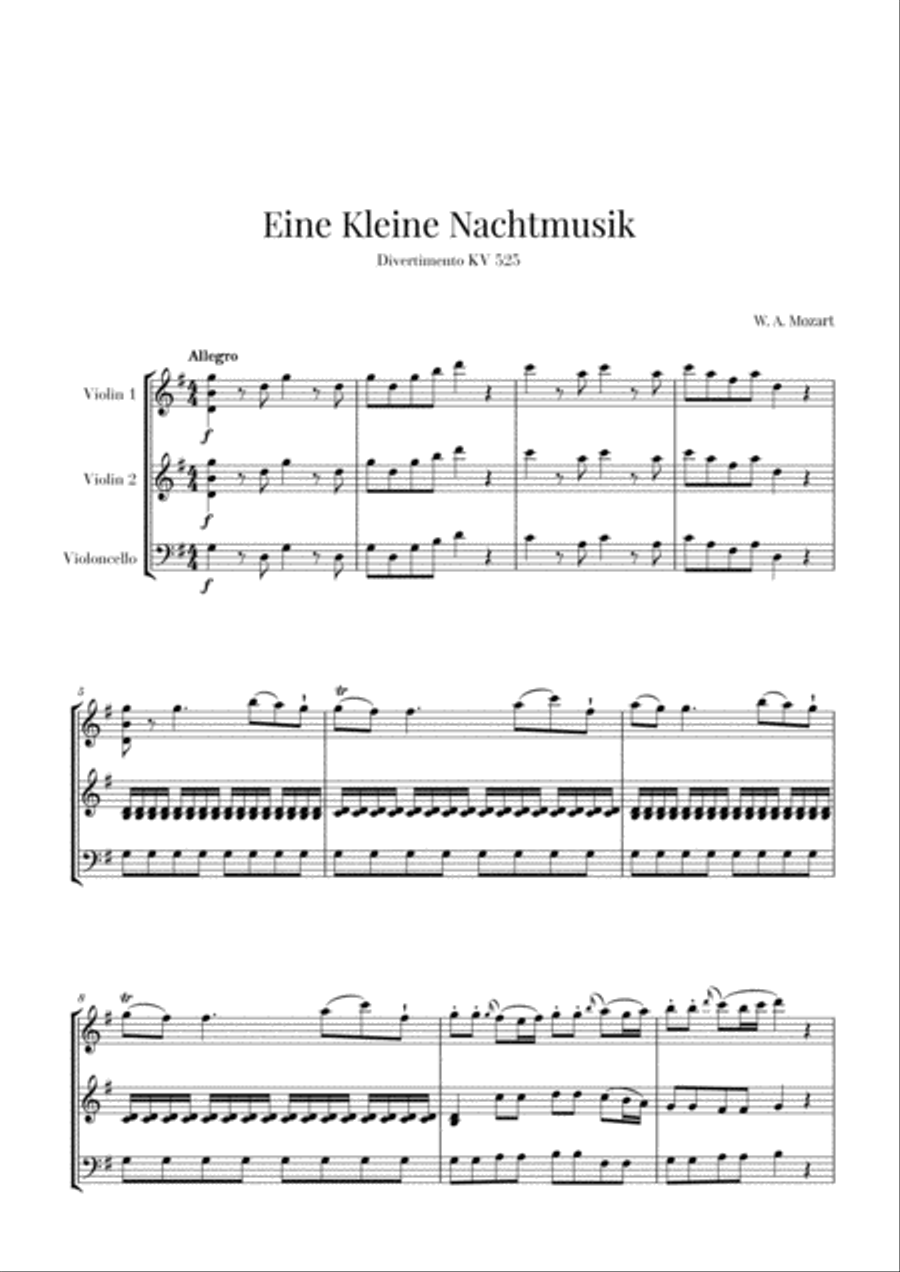 Book cover for Eine Kleine Nachtmusik for 2 Violins and Cello