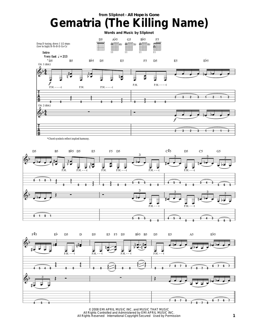 Gematria (The Killing Name) Acoustic Guitar scores gallery preview page 1