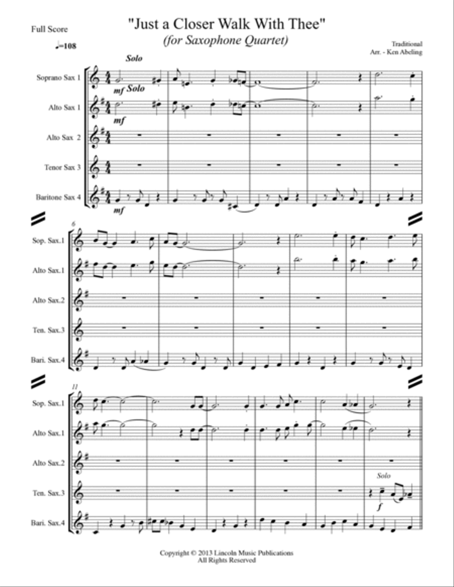A Closer Walk With Thee (for Saxophone Quartet SATB or AATB) Saxophone Quartet scores gallery preview page 2