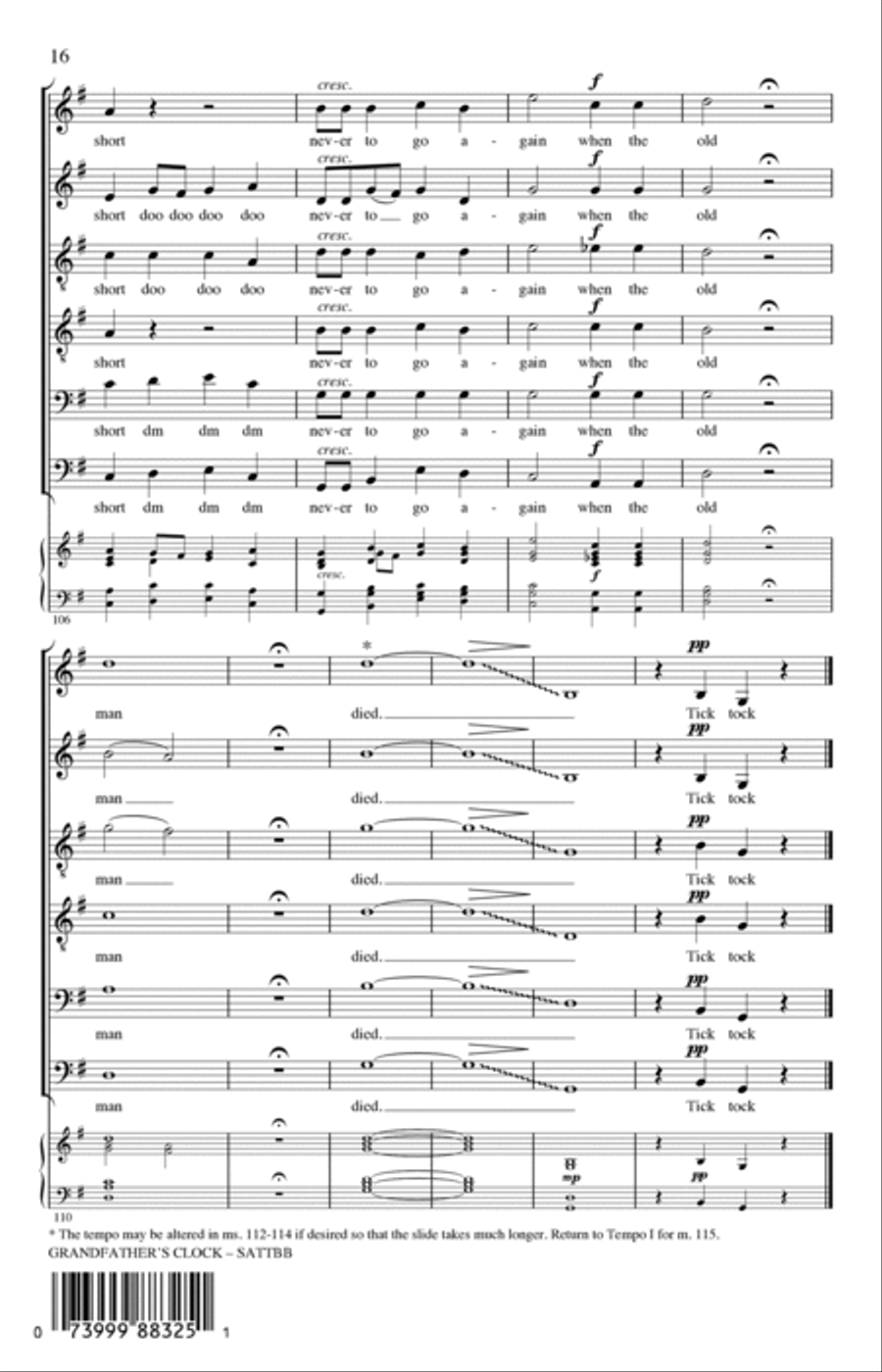 Grandfather's Clock (arr. Philip Lawson) A Cappella scores gallery preview page 15