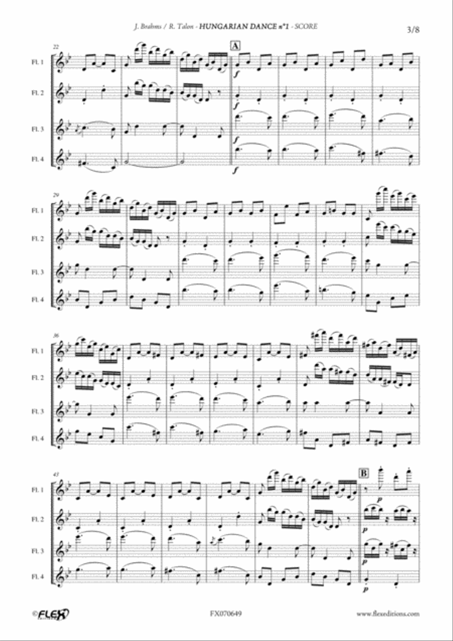 Hungarian Dance No. 1 Flute Quartet scores gallery preview page 3