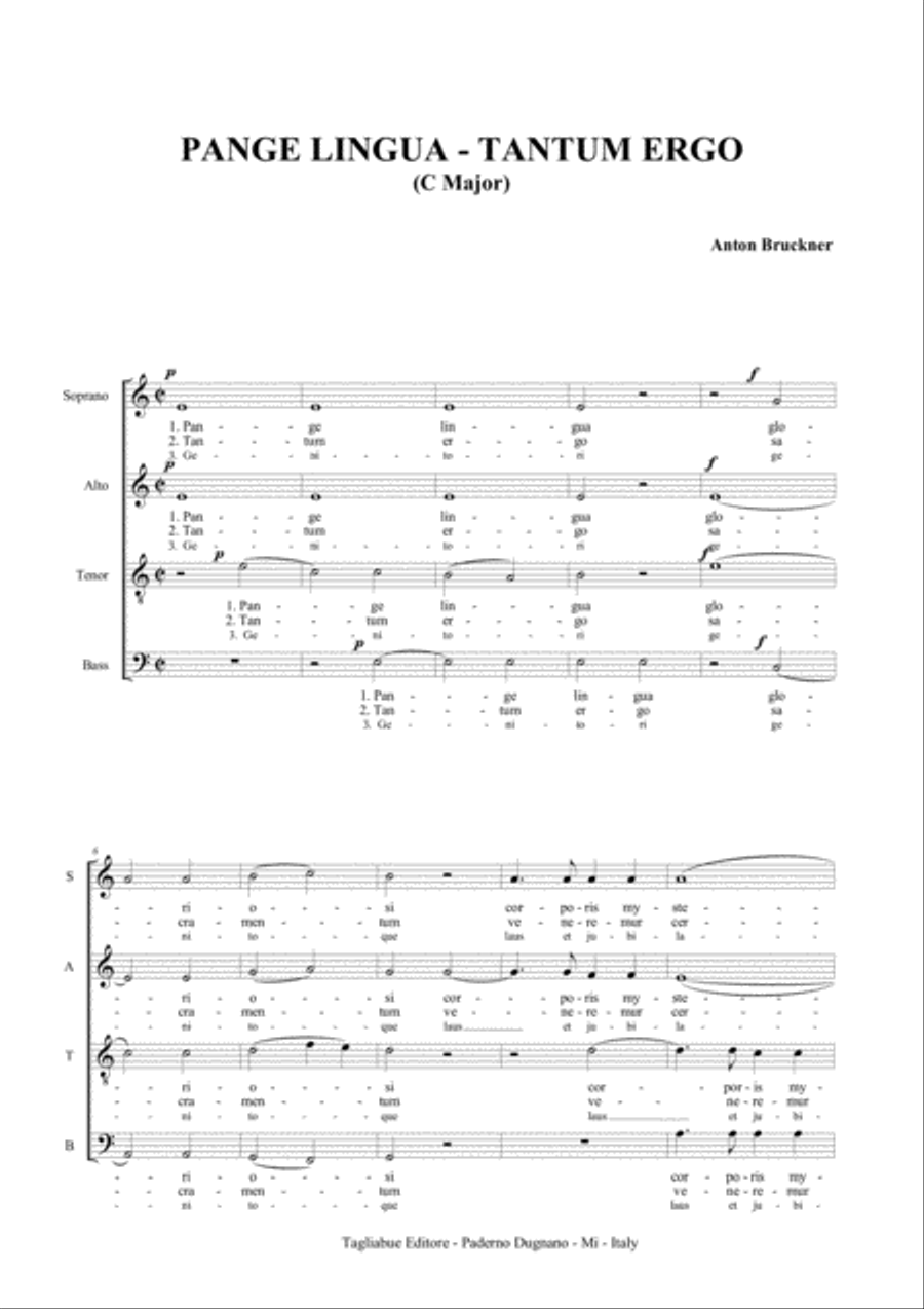 PANGE LINGUA - TANTUM ERGO - (C major) - WAB 33 - Anton Bruckner - For SATB Choir image number null