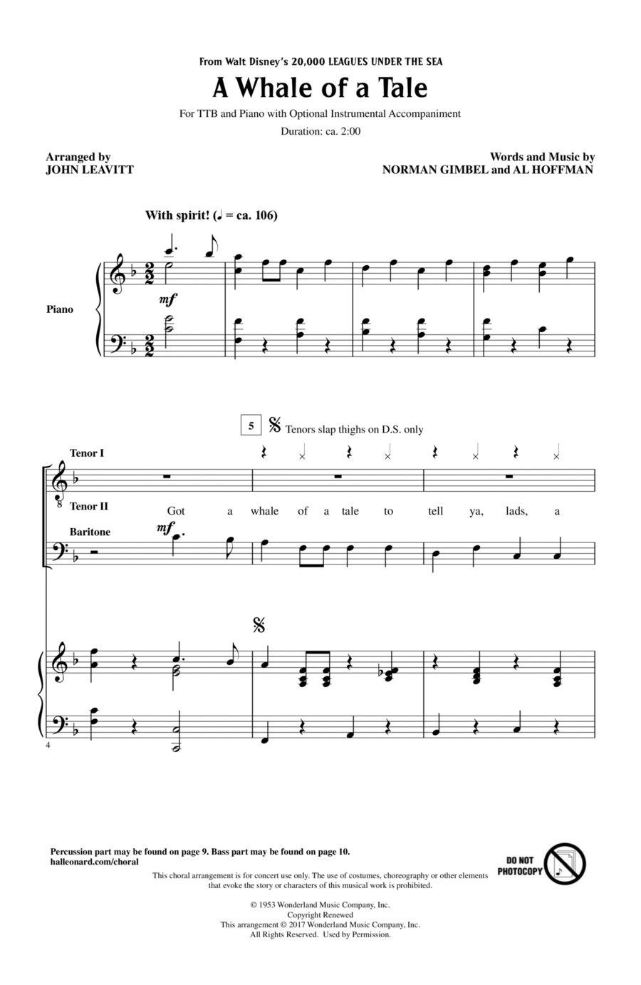 A Whale Of A Tale (from 20,000 Leagues Under The Sea) (arr. John Leavitt) TTBB scores gallery preview page 1