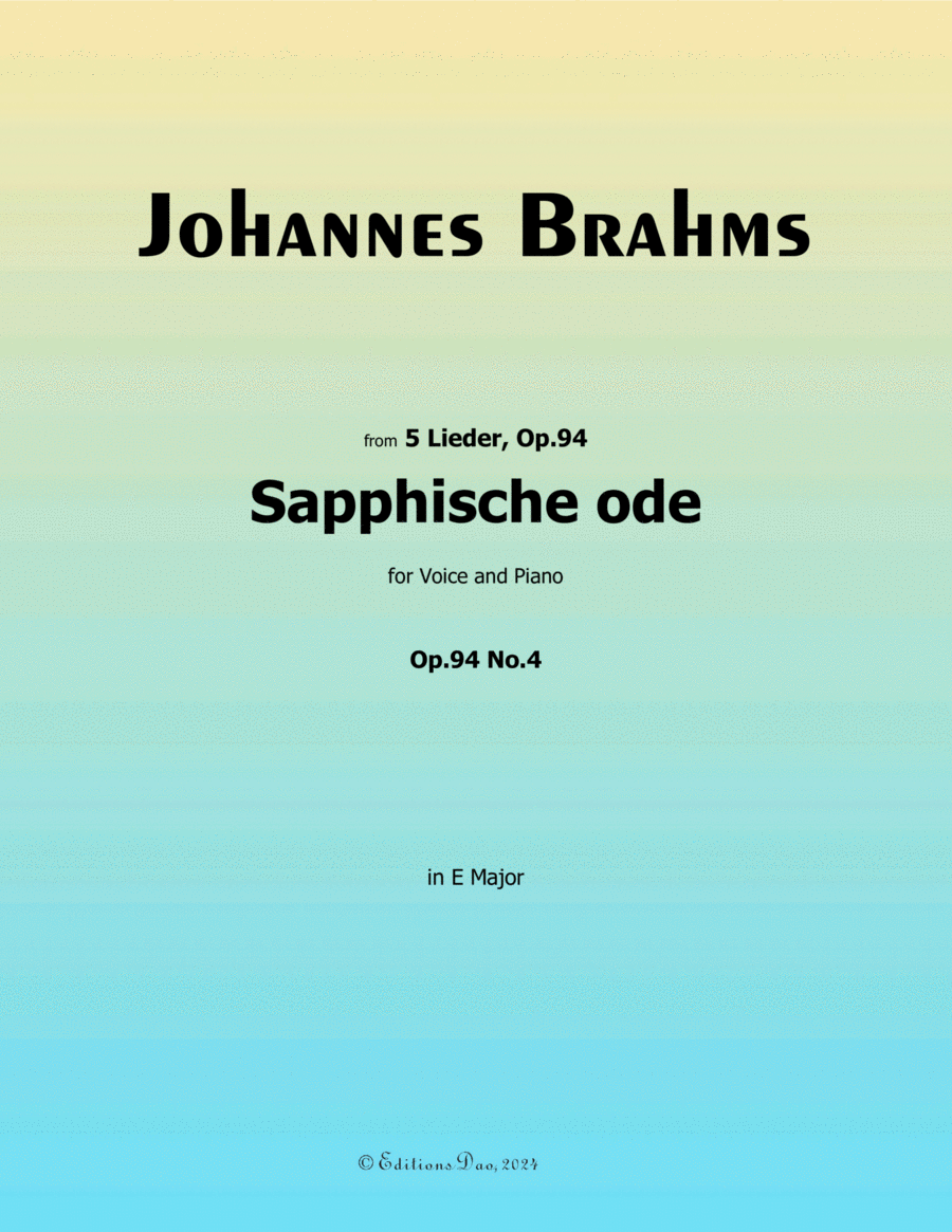 Sapphische ode, by Johannes Brahms, in E Major