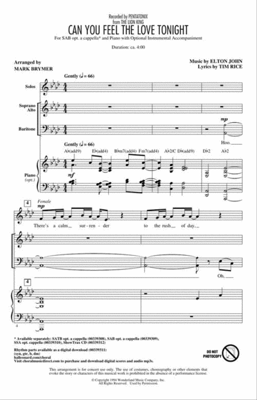 Can You Feel the Love Tonight? 3-Part scores gallery preview page 3