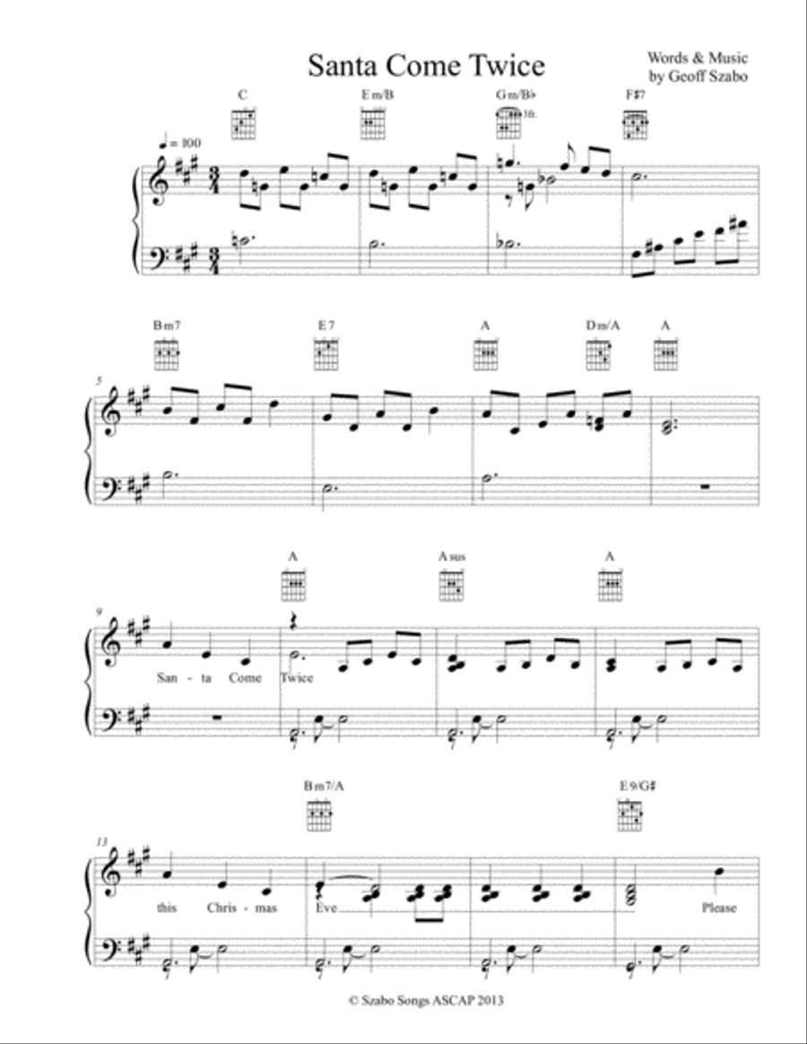 Santa Come Twice Santa Come Twice Voice scores gallery preview page 1