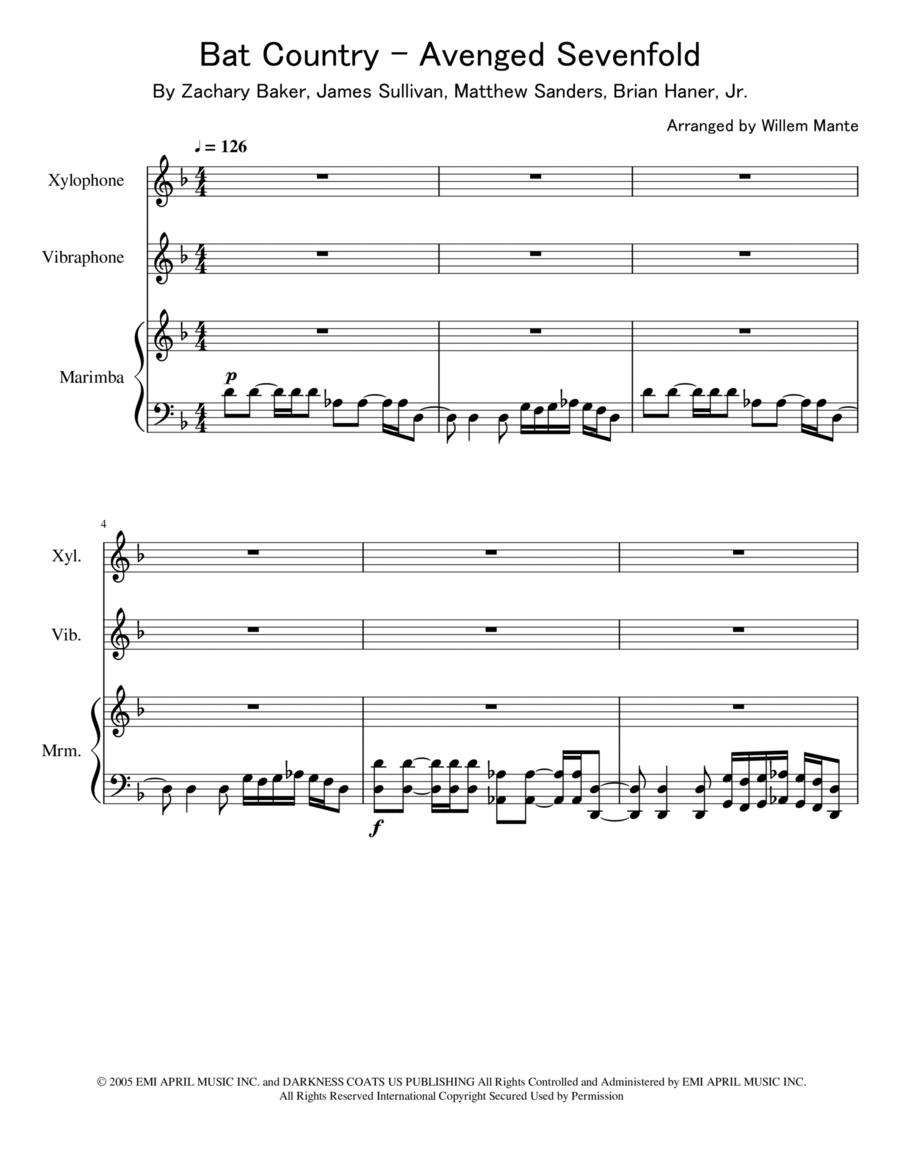 Bat Country Percussion Ensemble scores gallery preview page 1