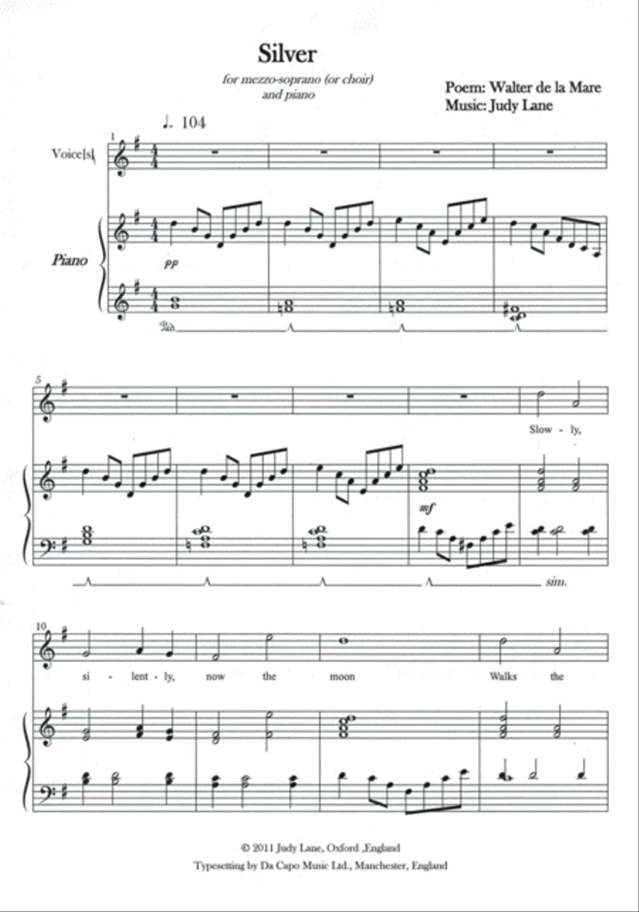 Silver - Walter de la Mare's famous poem set to music for choir or solo with piano Choir scores gallery preview page 2