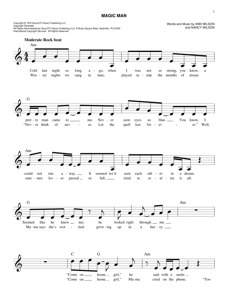 Magic Man Magic Man Piano scores gallery preview page 1