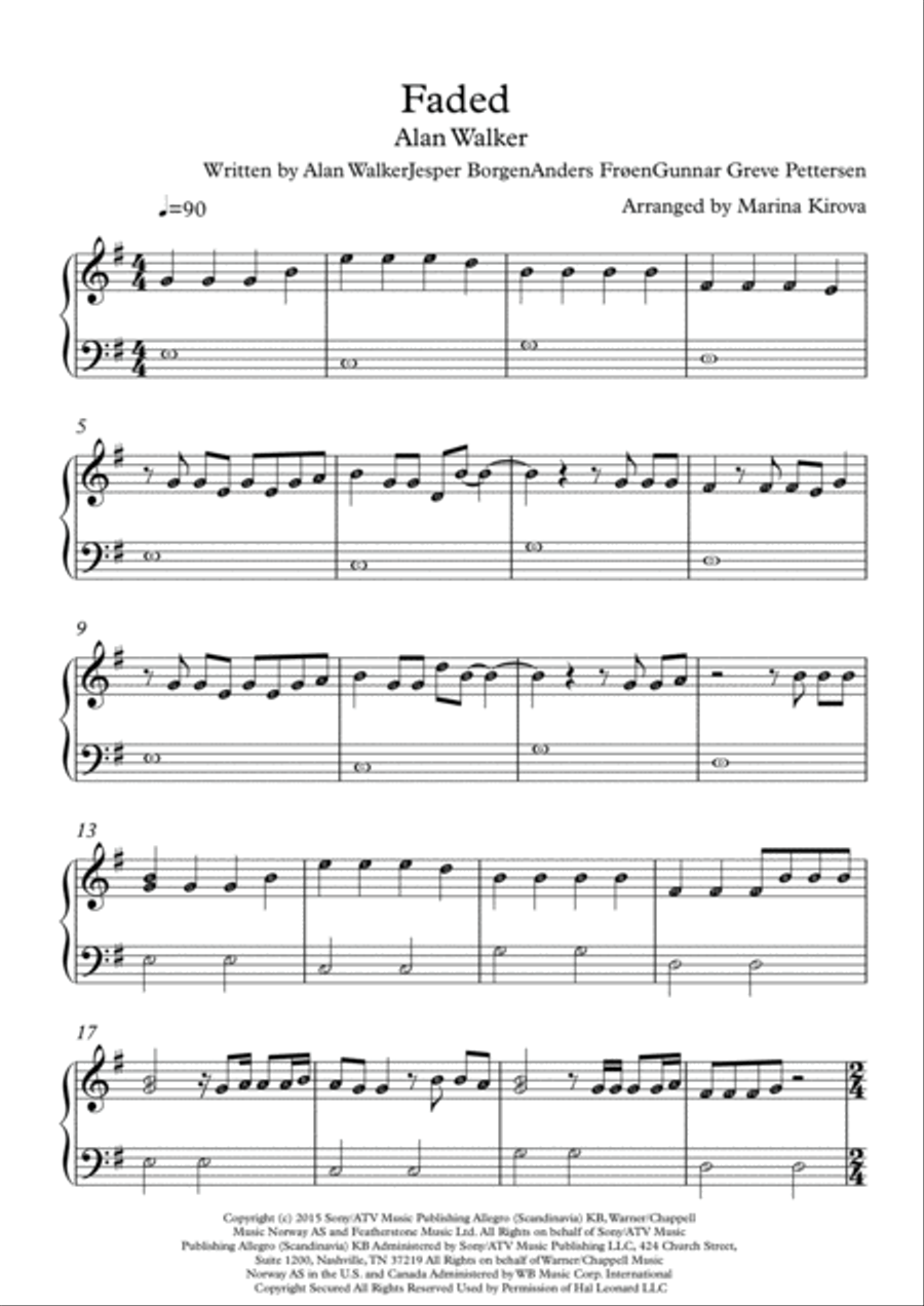 Faded Easy Piano scores gallery preview page 1