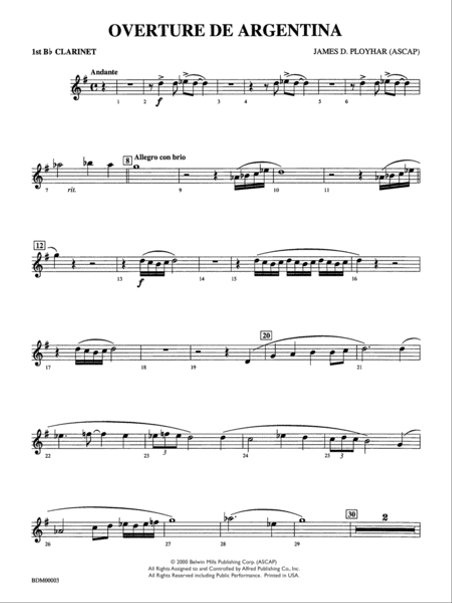 Overture de Argentina: 1st B-flat Clarinet Concert Band scores gallery preview page 1