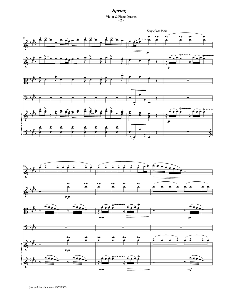 Vivaldi: Spring from the Four Seasons for Violin & Piano Quartet Piano Quartet scores gallery preview page 2