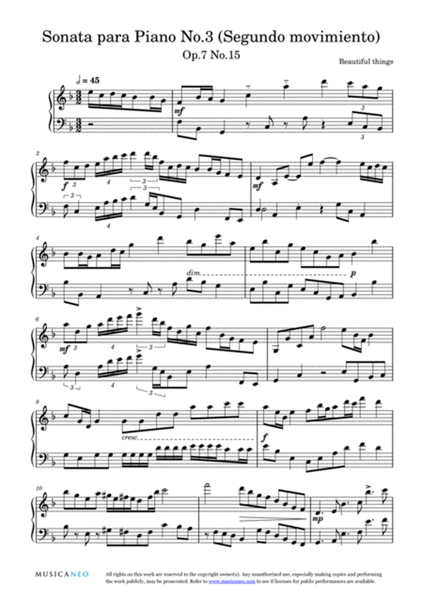 Sonata para Piano No.3 (Segundo Movimiento)-Beautiful things Op.7 No.15