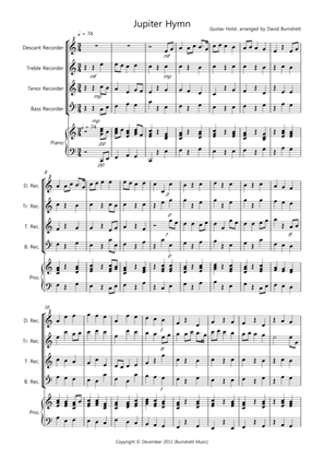 Book cover for Jupiter Hymn for Recorder Quartet