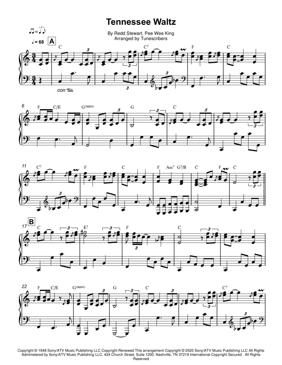 Tennessee Waltz Piano Solo scores gallery preview page 1
