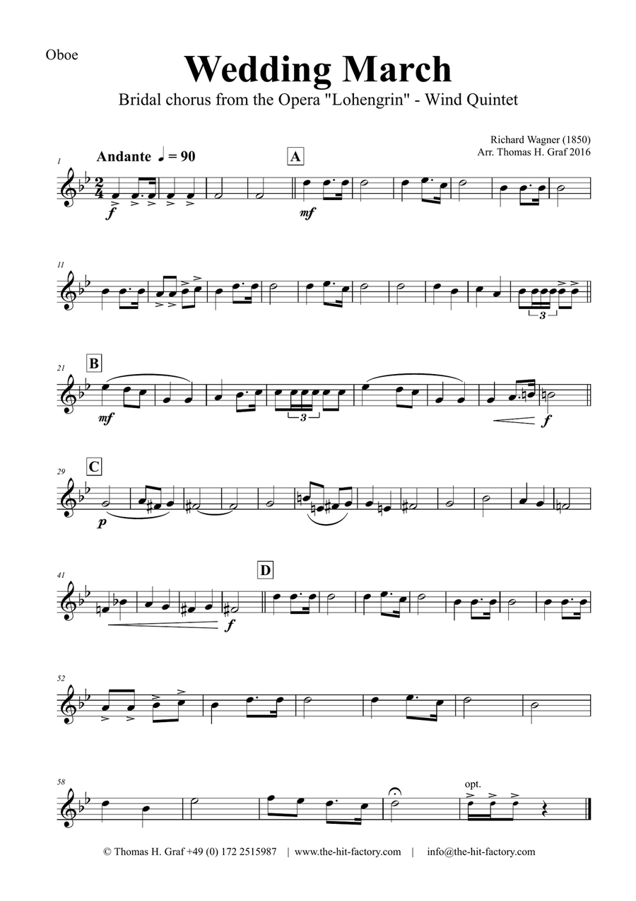 Wedding March - Bridal chorus Lohengrin - Wind Quintet Woodwind Quintet scores gallery preview page 4