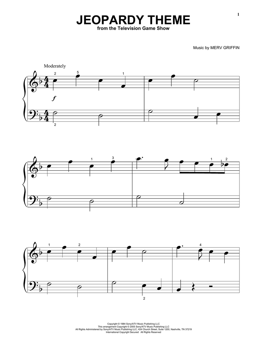 Jeopardy Theme Piano Solo scores gallery preview page 1