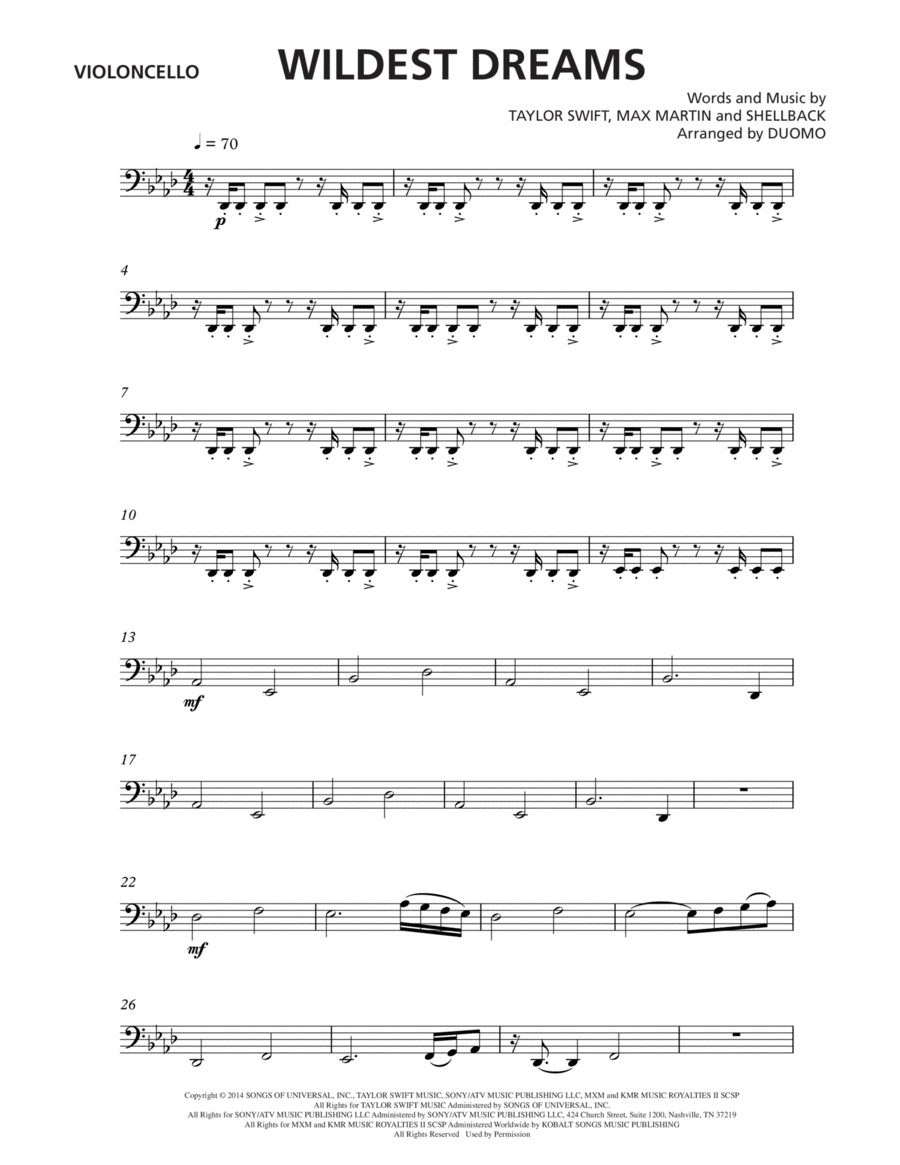 Wildest Dreams (from the Netflix series Bridgerton) - Cello String Quartet scores gallery preview page 1