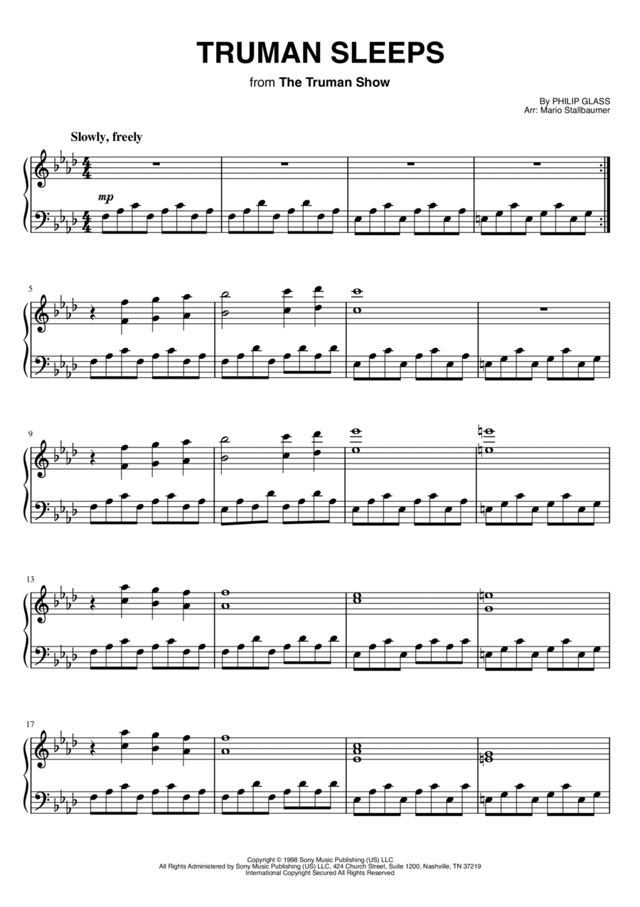 Truman Sleeps Piano Solo scores gallery preview page 1