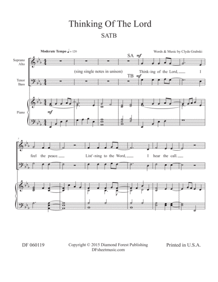 Thinking of the Lord - SATB (easy to sing) image number null