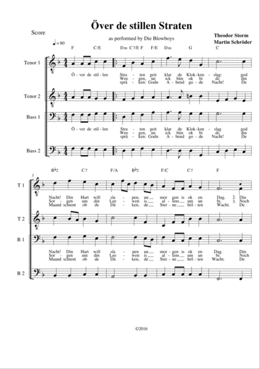 Över de stillen Straten (TTBB) - German bed-time song (as performed by Die Blowboys) TTBB scores gallery preview page 2