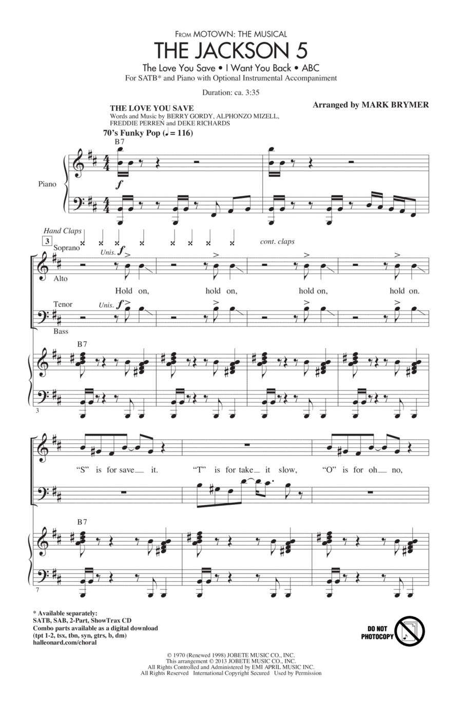 The Jackson 5 (from Motown the Musical) 4-Part scores gallery preview page 1