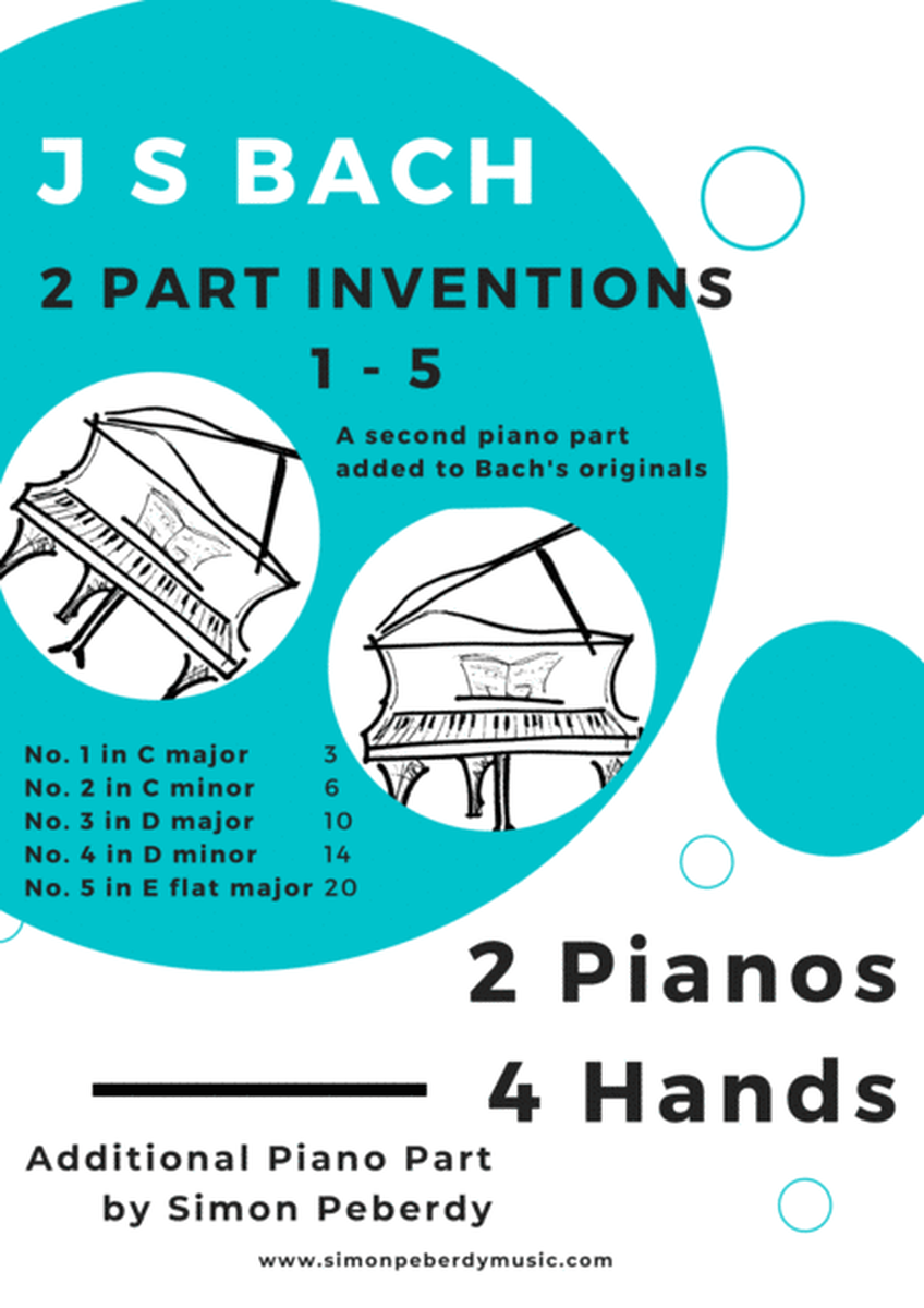 Bach 2 Part Inventions 1-5 for 2 pianos, 4 hands (second piano part by Simon Peberdy) image number null