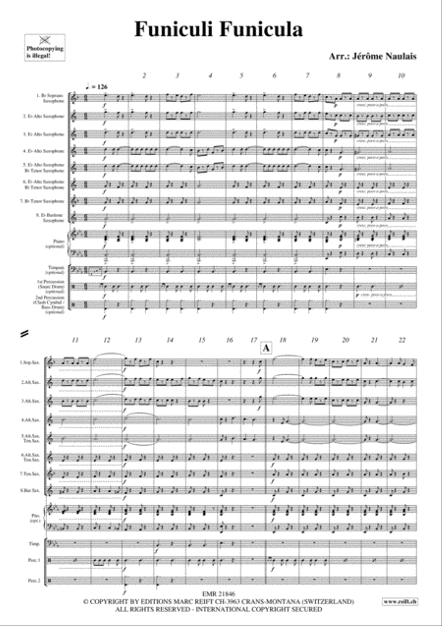 Funiculi Funicula Funiculi Funicula Saxophone Ensemble scores gallery preview page 3