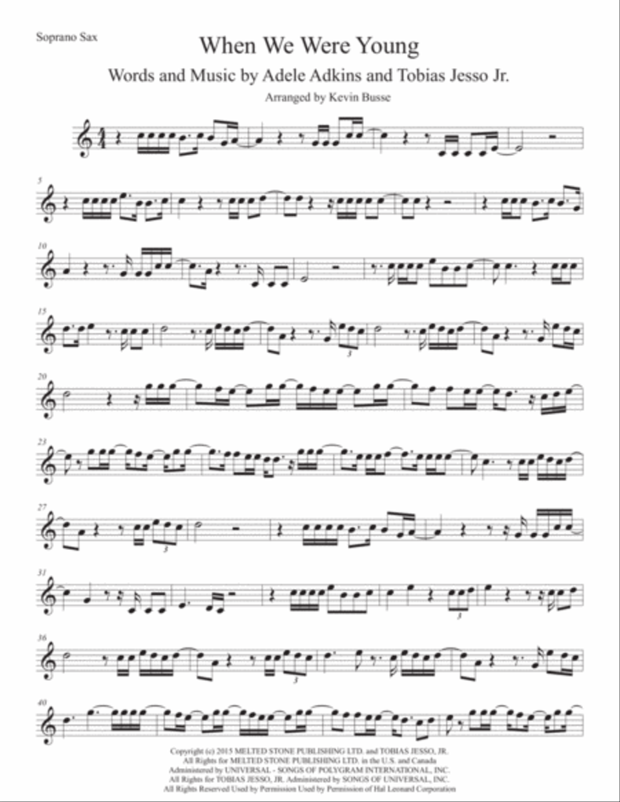 When We Were Young Soprano Saxophone scores gallery preview page 1