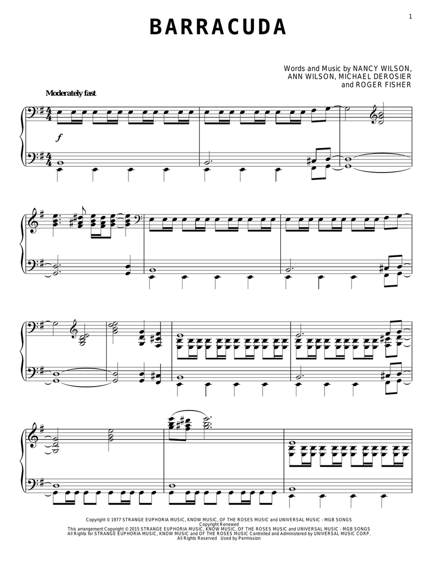 Barracuda Piano Solo scores gallery preview page 1