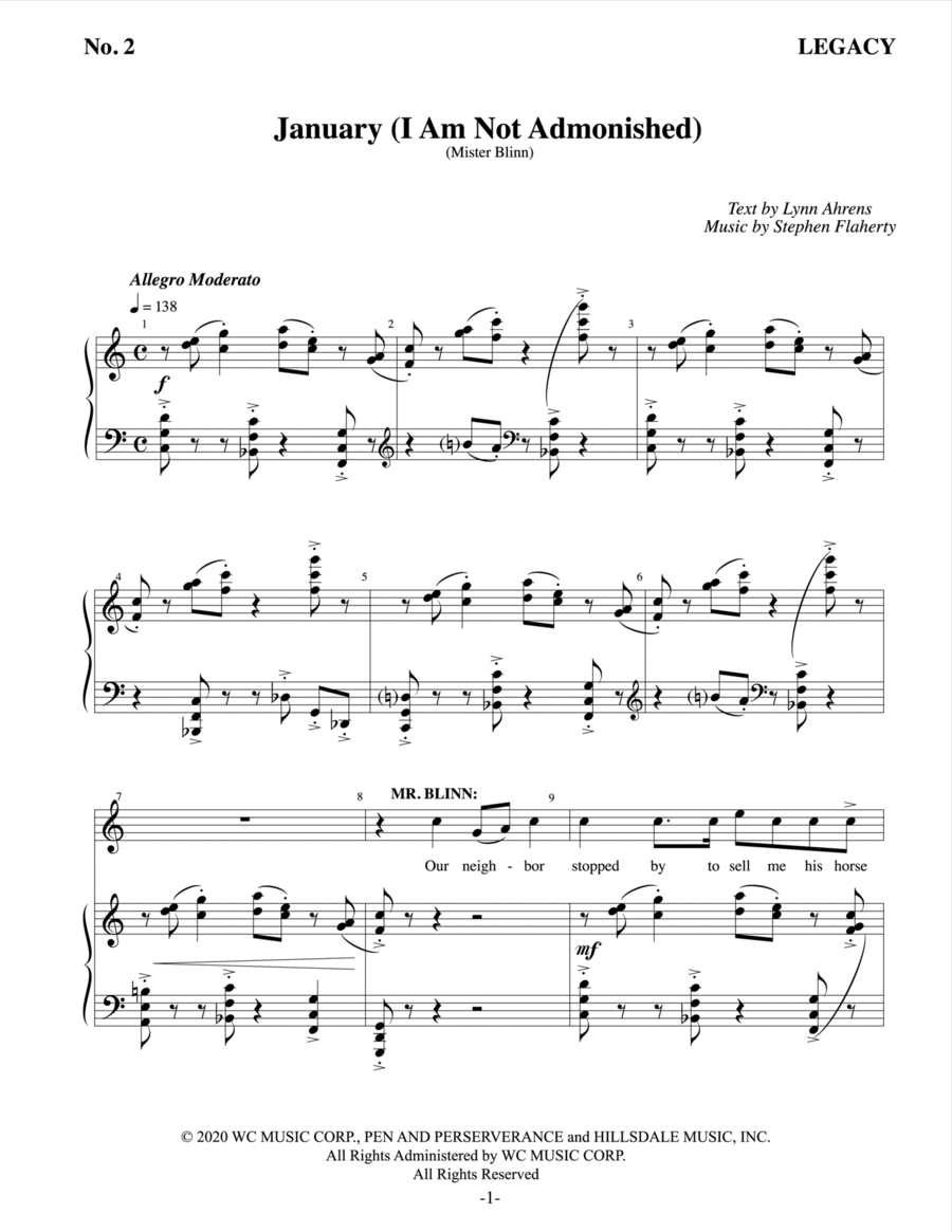 January (I Am Not Admonished) Piano, Vocal scores gallery preview page 1