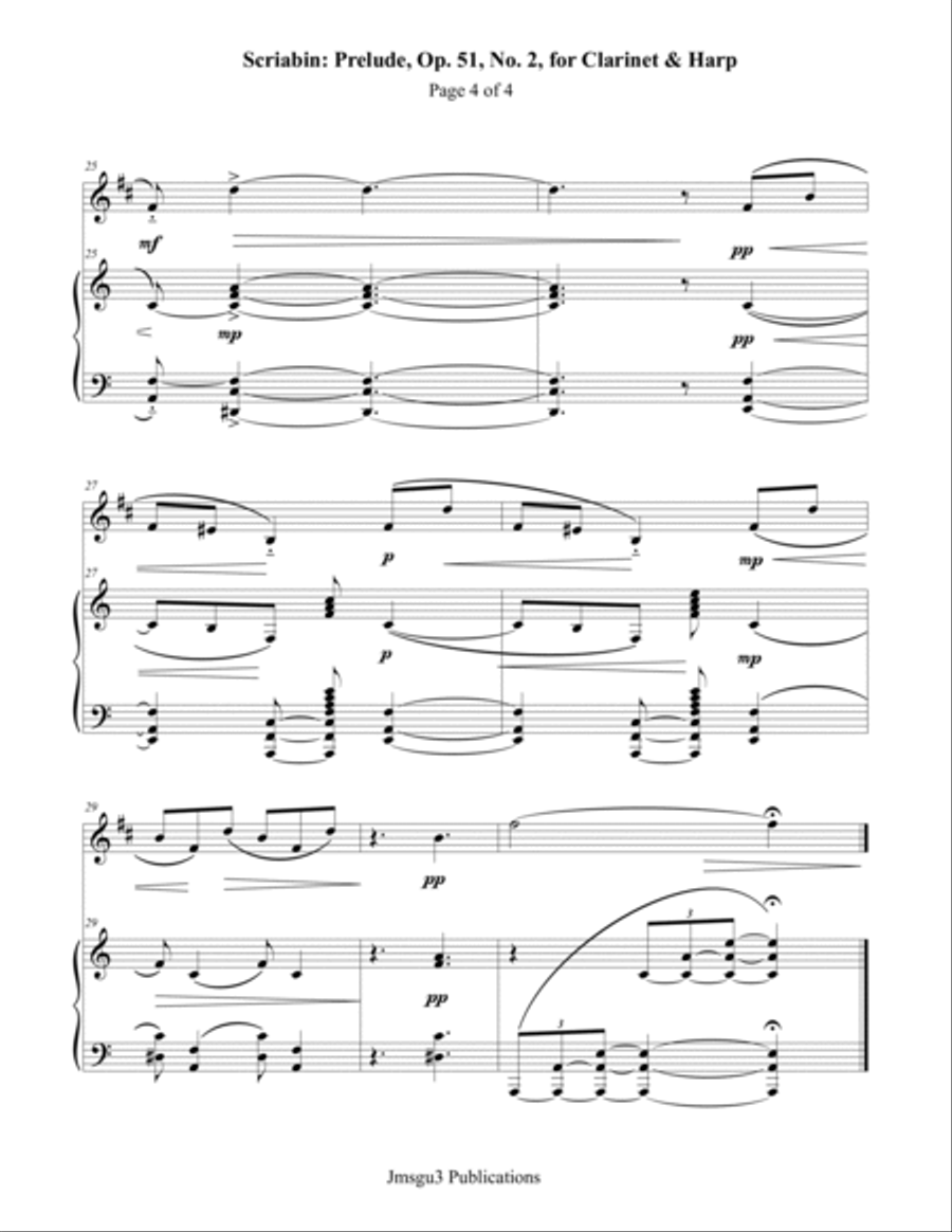 Scriabin: Prelude, Op. 51, No. 2 for Clarinet & Harp Chamber Music scores gallery preview page 4