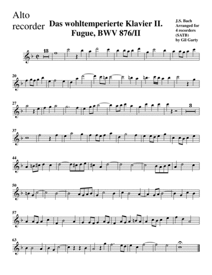 Fugue from Das wohltemperierte Klavier II, BWV 876/II (arrangement for 4 recorders)