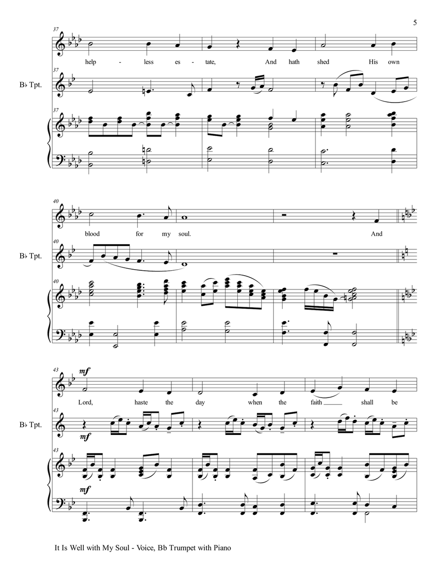 IT IS WELL WITH MY SOUL (Voice, Bb Trumpet & Piano with Score/Parts) Small Ensemble scores gallery preview page 6