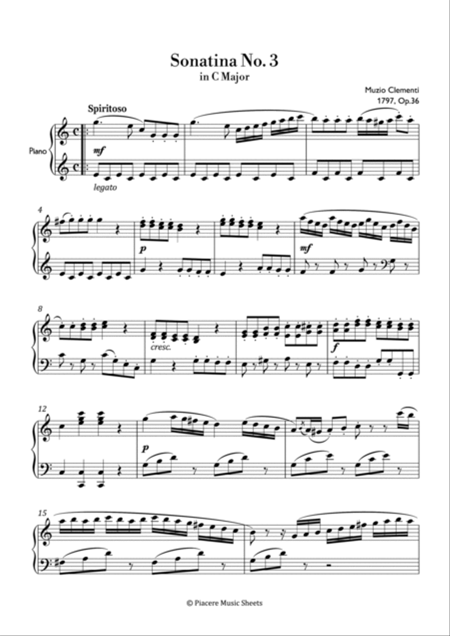 Clementi - Sonatina No.3 in C Major - Intermediate Piano Method scores gallery preview page 2
